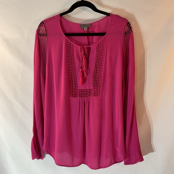 Joseph Tops - XL Joseph A Pink Embellished Long Sleeve Sheer Blouse Lightweight Flowy